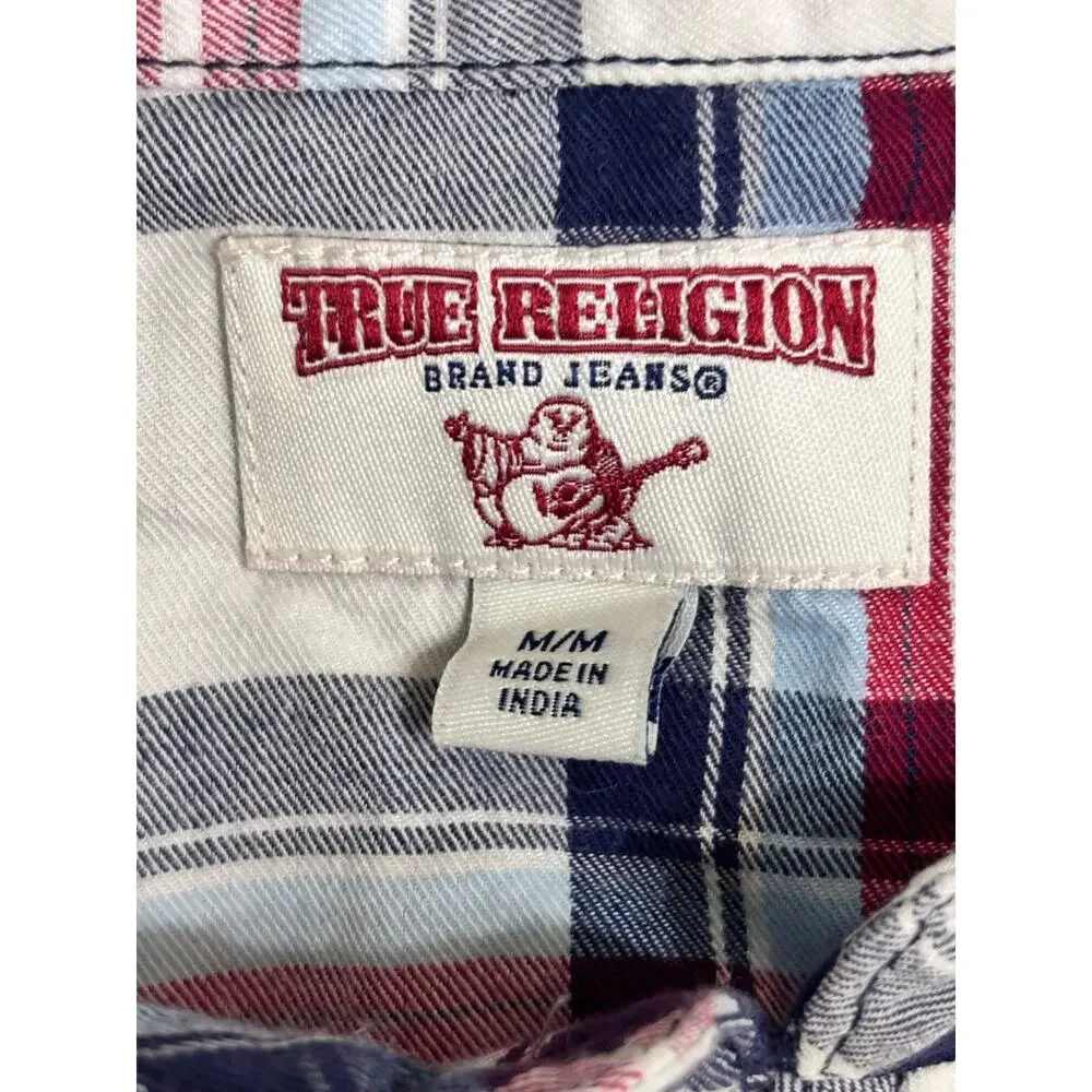True Religion Men's Plaid Short-Sleeved Western Shirt NEW Size Medium